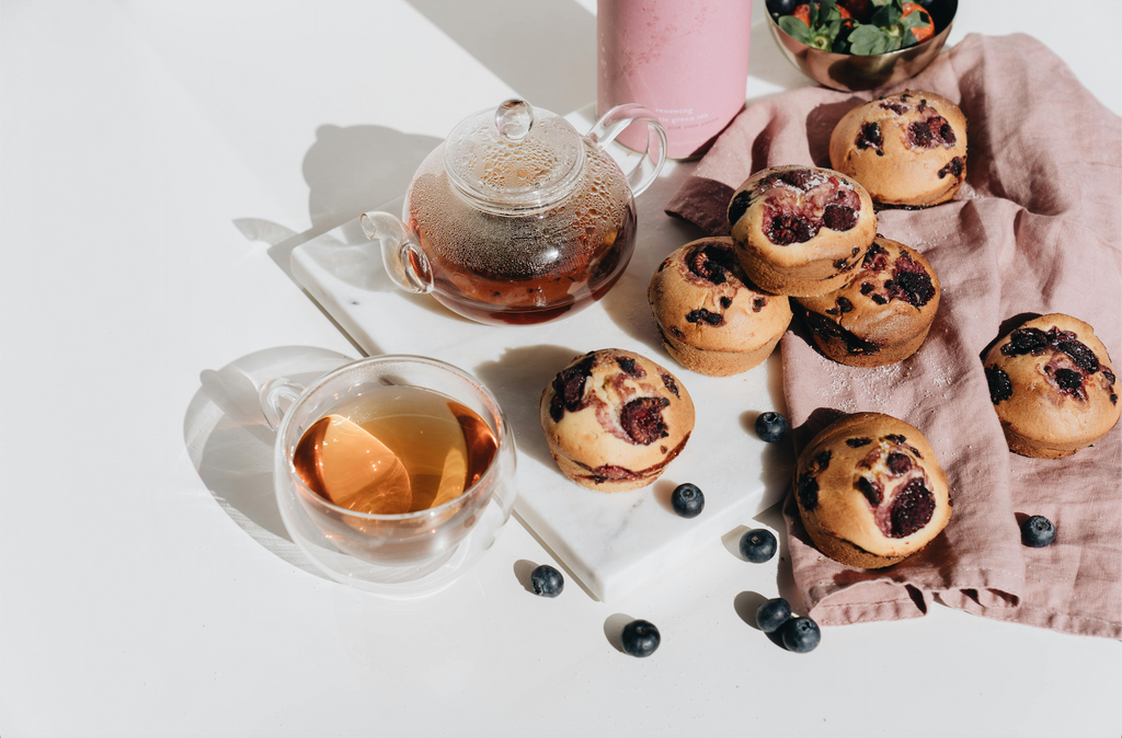 Tea paired with muffins for the perfect snack.